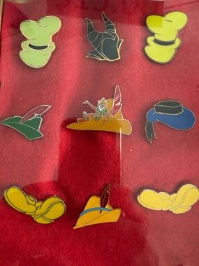 Disney Hat & Shoe Enamel Pin Lot - Mixed Colors Robin Hood Maleficent Vintage